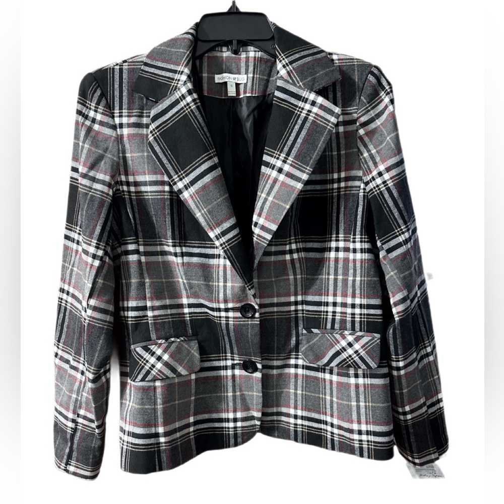 Vintage Fashion Bug Black, Red and White Plaid Blazer Size Small EUC